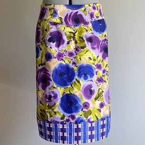 Yoana Baraschi Anthropologie Floral Plaid Pencil Skirt Sz 8 Colorful Fully Lined
